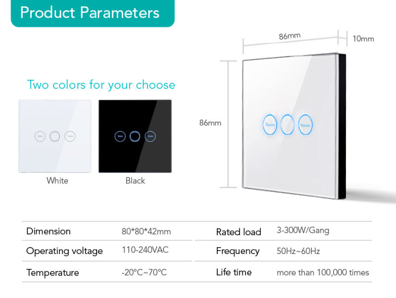Tempered Glass Panel Durable Smart Touch Timer Switch
