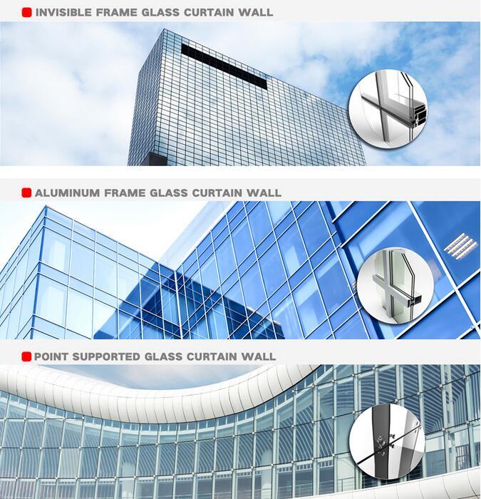 Glass Facade Invisible Frame Curtain Wall Windows Decorative Glass Curtain Wall Panels Stick Aluminum&Aluminium and Glass Curtain Walls &#160; System