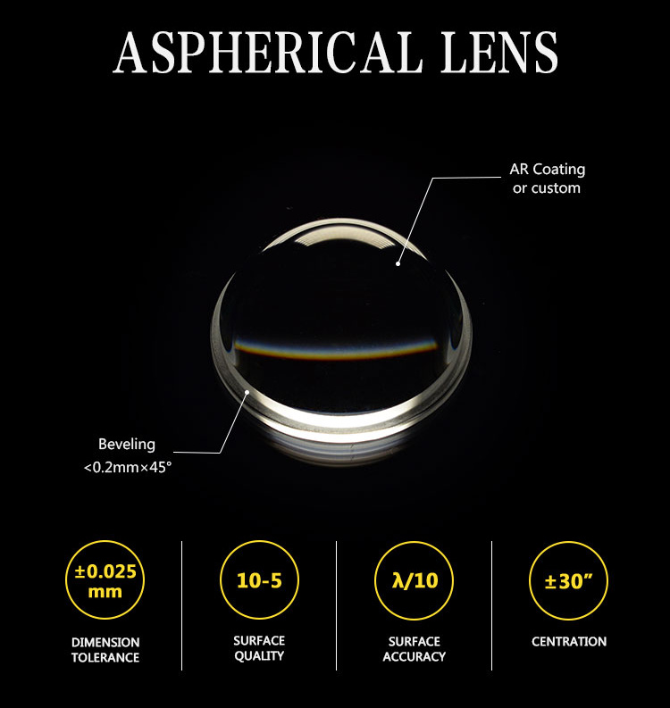 Custom Optical Glass Aspheric Lens Made of Fused Silica with Custom Anti-Reflective Coating