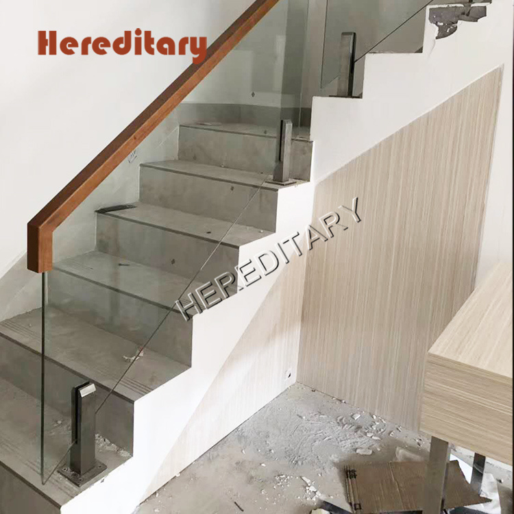 Villa or Commercial Building Glass Stair Railing with Glass Clip Staircase Handrail