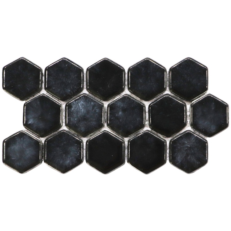 New Collection Black Hexagon Recycled Glass Through Body Mosaic