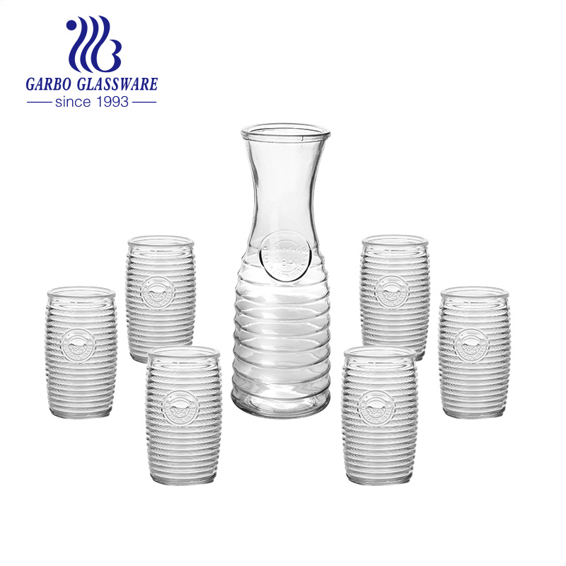Wholesale High Quality Embossed Logo Clear 7PCS Glass Drinking Set (GB12100F)