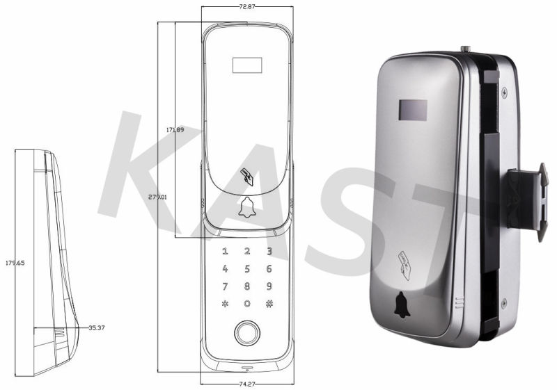 A05 Digtial Glass Door Lock, Fingerprinter, Pin Card, Keypad Password,