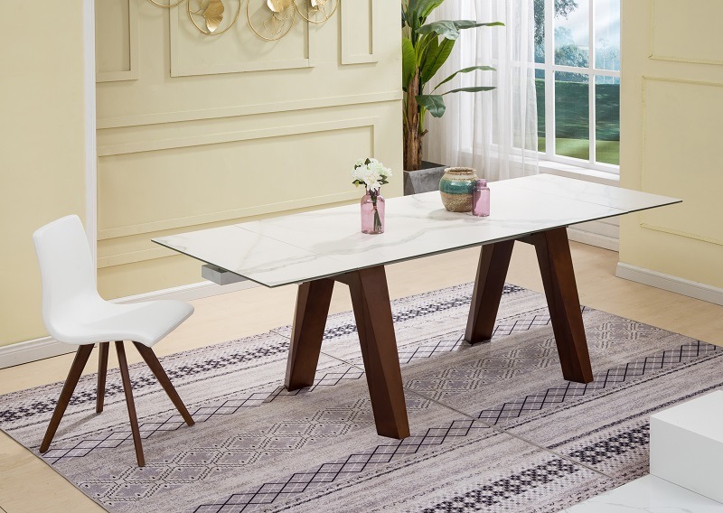 Customized Rectangle Ceramic Glass Dining Table with Wood Leg