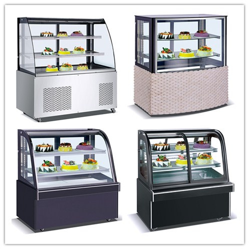 Transparent Tempered Glass Commercial Refrigerator Cake Display Showcase