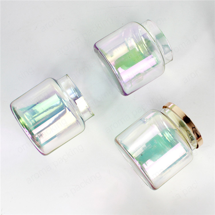 Luxury 350ml Translucent Iridescent Glass Candle Jar with Metal Lids