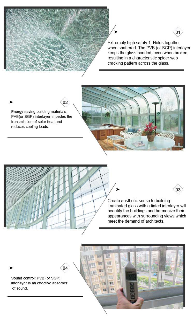 Colored Laminated Glass for Windows, Laminated Glass Balustrade, Laminated Glass Wall
