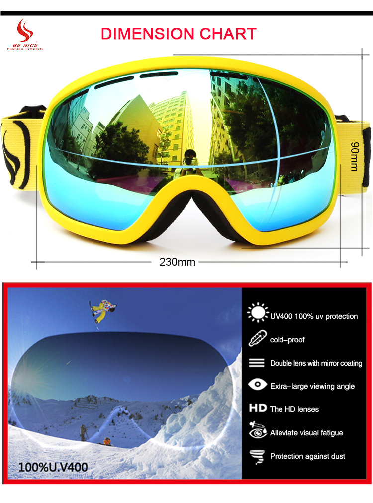 Mirror Coated Lenses Skiing Goggles OEM Support Sports Eyewear