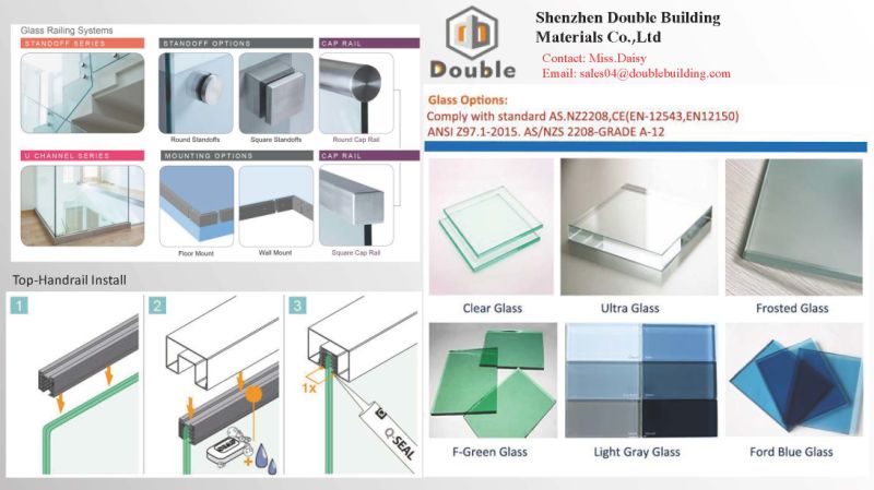 Commercial Building Glass Railing Deck Frameless Glass Railing