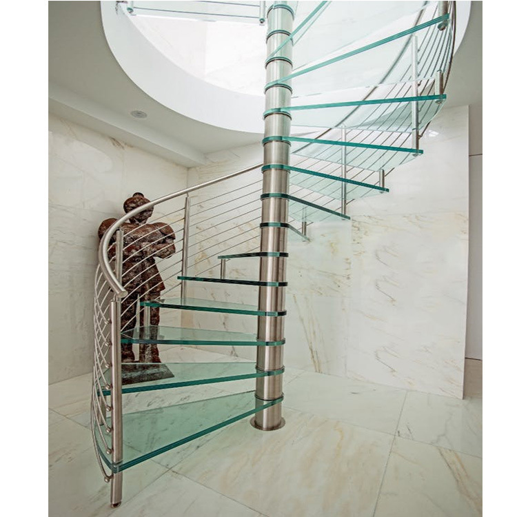 Modern Steel Glass Staircase Laminated Glass Curved Staircase