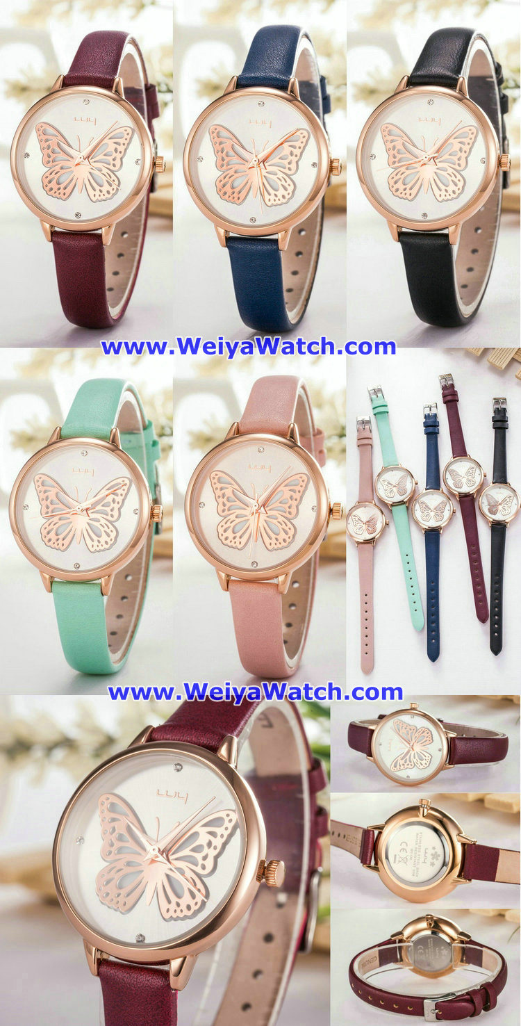 Leather Strap Alloy Case Quartz Lady Crystal Watch for Couple (WY-130D)