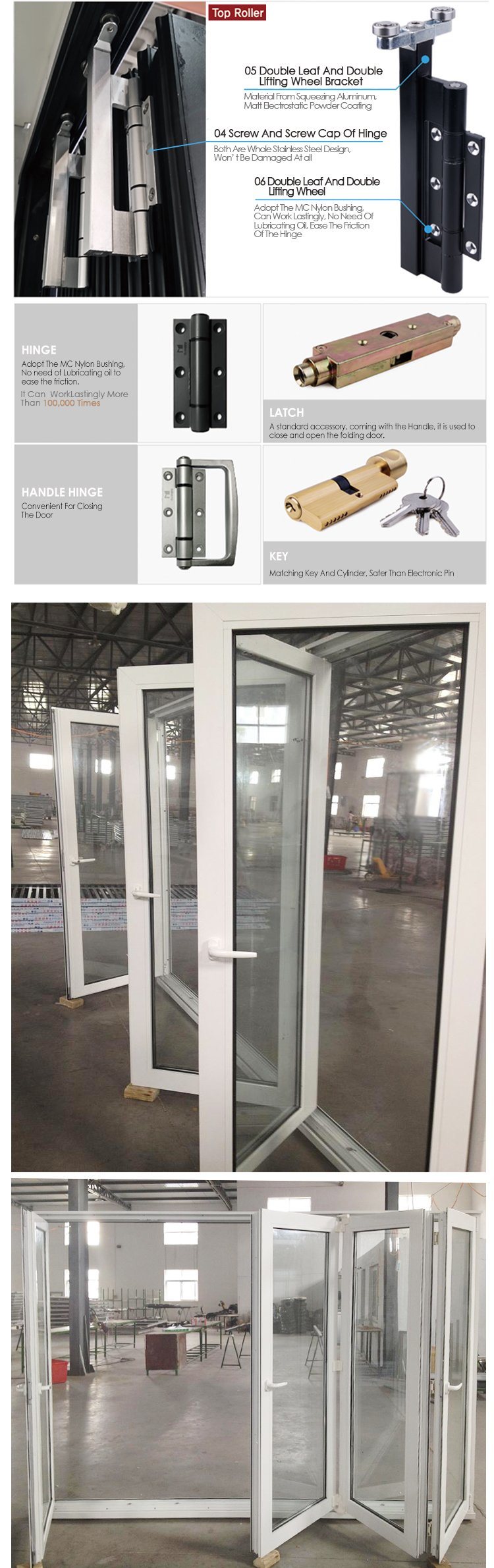 Australian Standard 4 Panel Lowes Folding Style Sliding French Doors Exterior with Retractable Fiberglass Mosquito Net Excellent Quality Thermal Break Aluminum