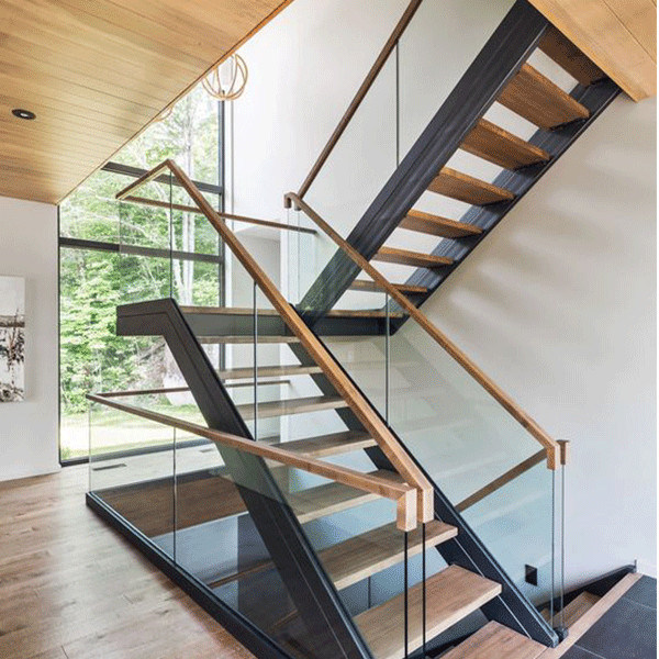 Interior Tempered Laminated Glass Steps Straight Staircase
