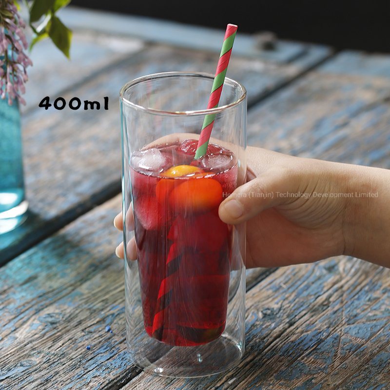 Double Layer Glass Drinking Cups 400ml Pyrex Glass