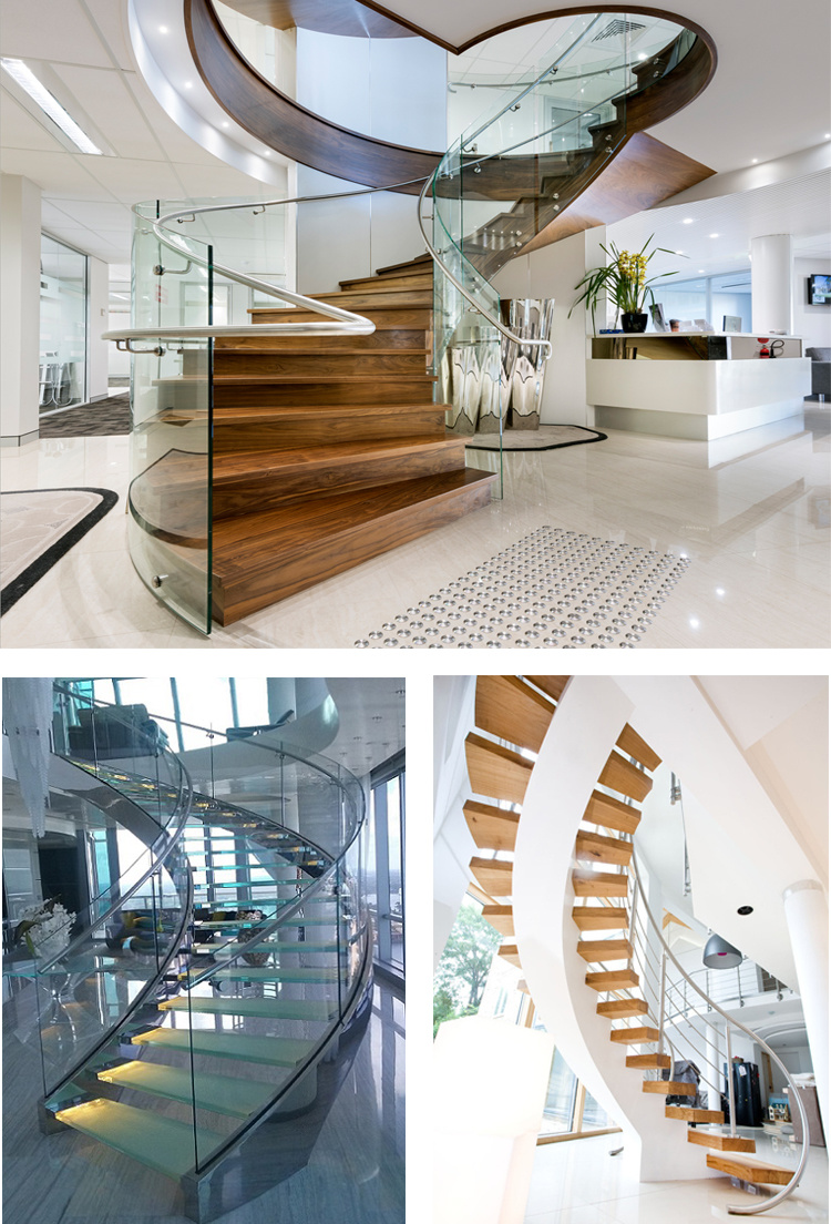 Curved Glass Staircases with Glass Spiral/Curved Staircase