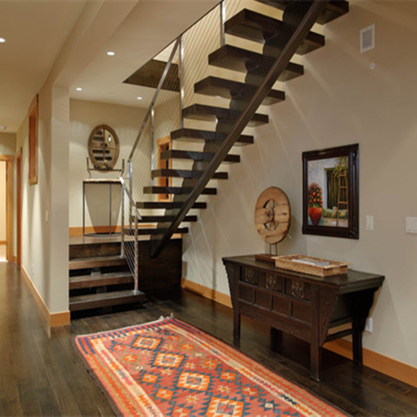 Modern Simple Straight Stairs Design, Wood Staircase with Glass Railing