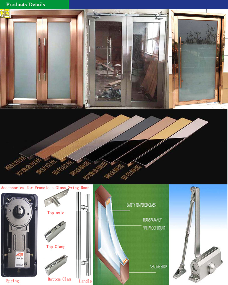 Stainless Steel Commercial Doors with Colored Glass Tempered Glass Door Price