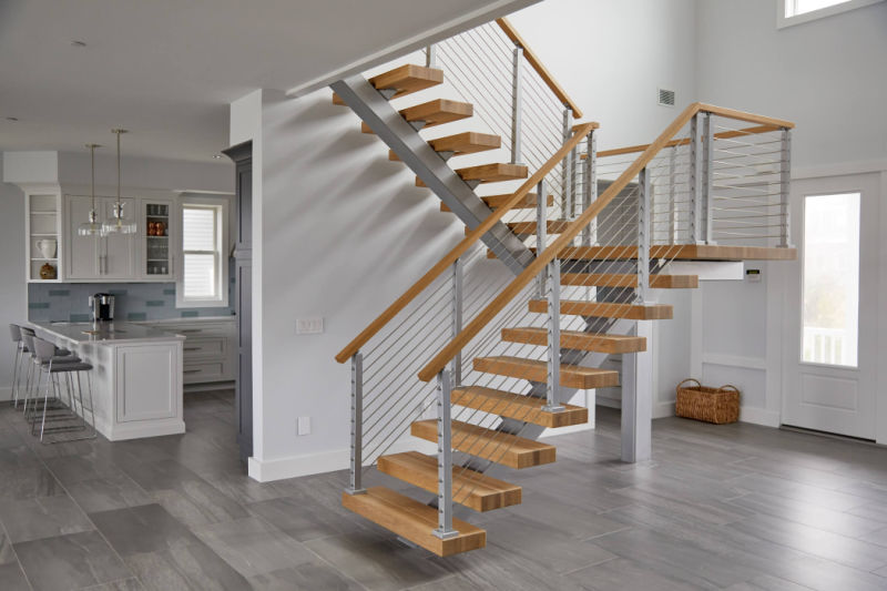 Custom Stairs Steel Structure Straight Stairs with Glass Railing