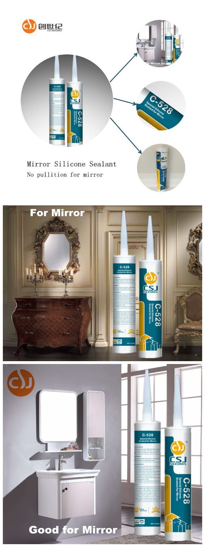 No Pollution Silicone Sealant for Glass Mirror