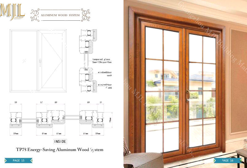 New Design Double Tempered Glass Aluminum Clad Wood French Door