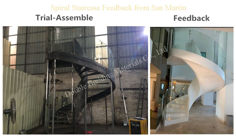 Assembly Curved Glass Staircase / Stair Glass Step Stainless Steel Railing