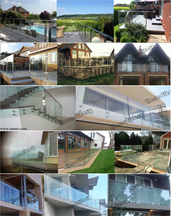 Villa or Commercial Building Glass Stair Railing with Glass Clip Staircase Handrail