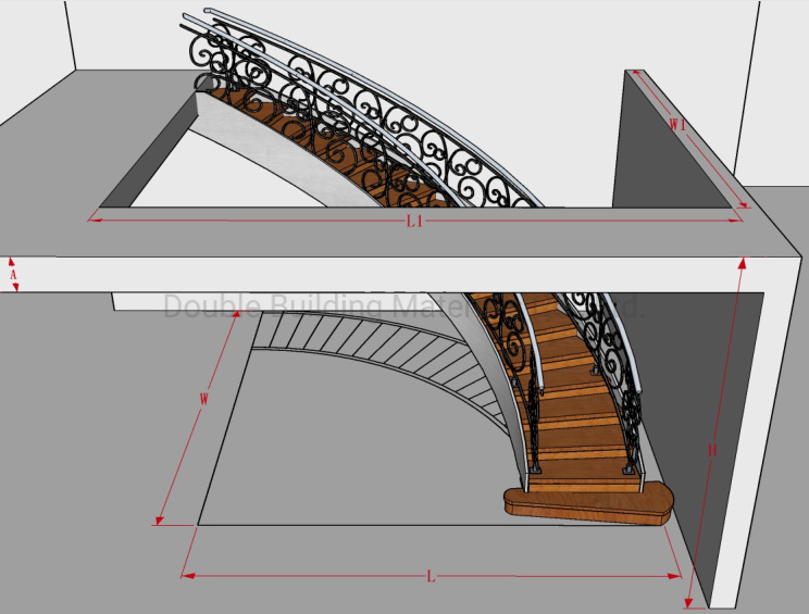 Assembly Curved Glass Staircase / Stair Glass Step Stainless Steel Railing