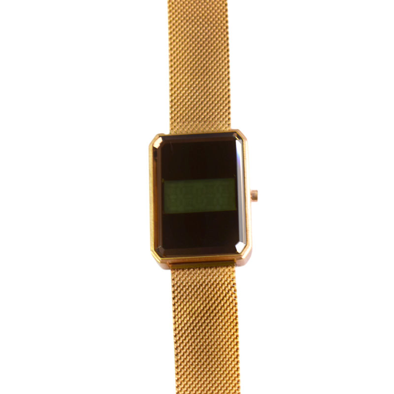 Liquid Crystal Alarm Clock Stainless Steel Strap Wrist Watches (cm19048)