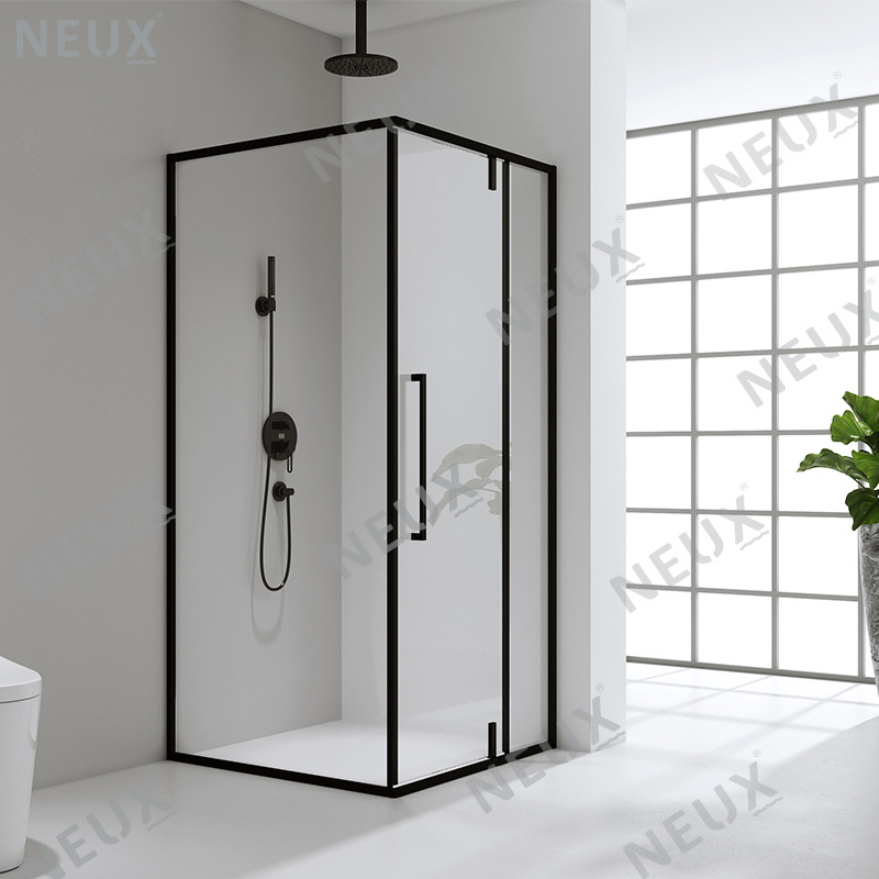 Toughened Safety Glass Hinged Bathroom Shower Cabin Black 90X90 (L5901)