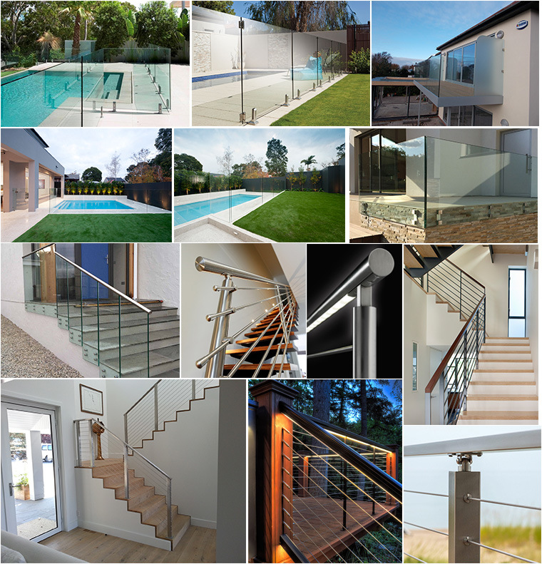 Side Mounted Glass Stair Railing Stainless Steel Deck Railing