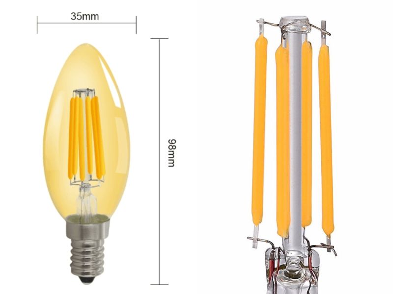 C35 LED Filament Bulb Lamp Light 6W Edison Bulb Clear Glass with Ce RoHS
