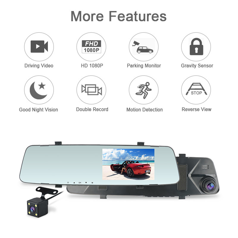 Dual Record Dash Camera Car DVR 1080P with Rearview Camera