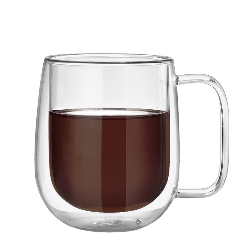 Double Wall Thermal Insulation Glass Mugs with Bamboo&Glass Cover