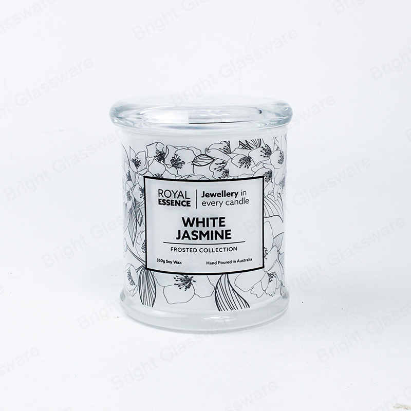 Decorative 16oz Transparent Candle Glass Jar with Flat Glass Lid