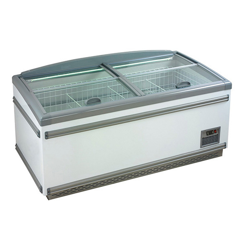 Front Push Curved Glass Top Island Display Freezer for Supermarket