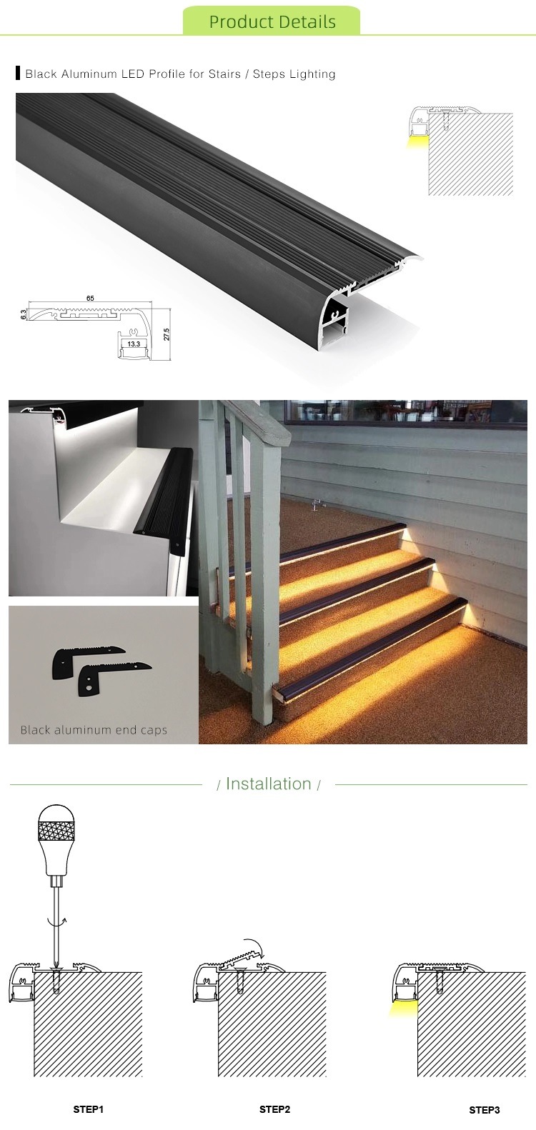 Aluminum Step Extrusion Profile for Staircase Lighting