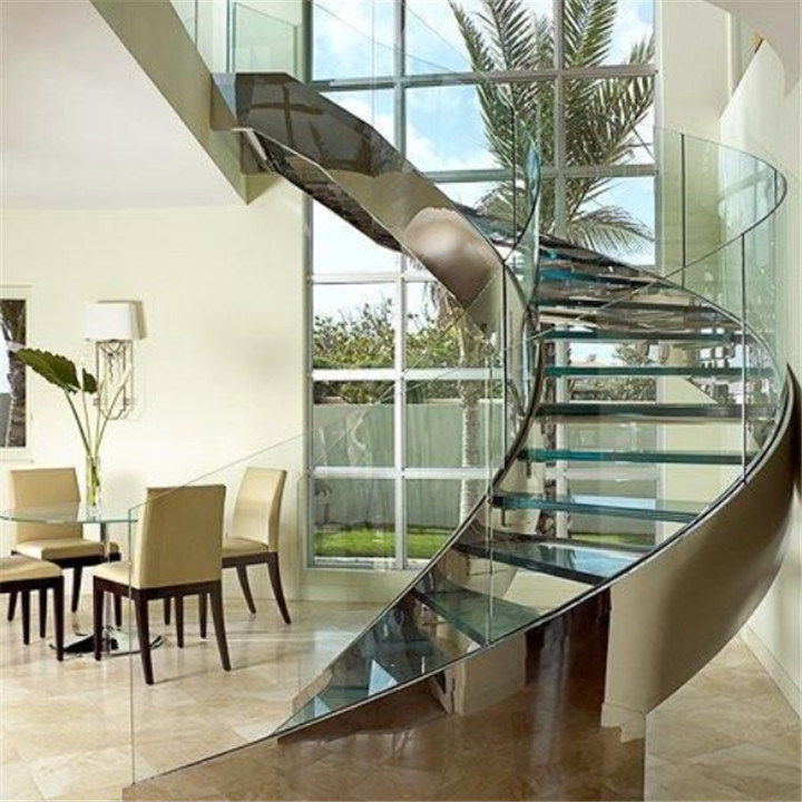 Round Glass Staircase / Easily Installed Stainless Steel Curved Stair