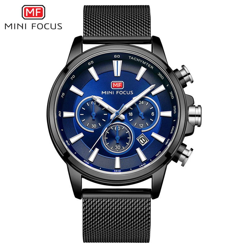 Mini Focus Mineral Glass Chronograph Men Quartz Wrist Watch