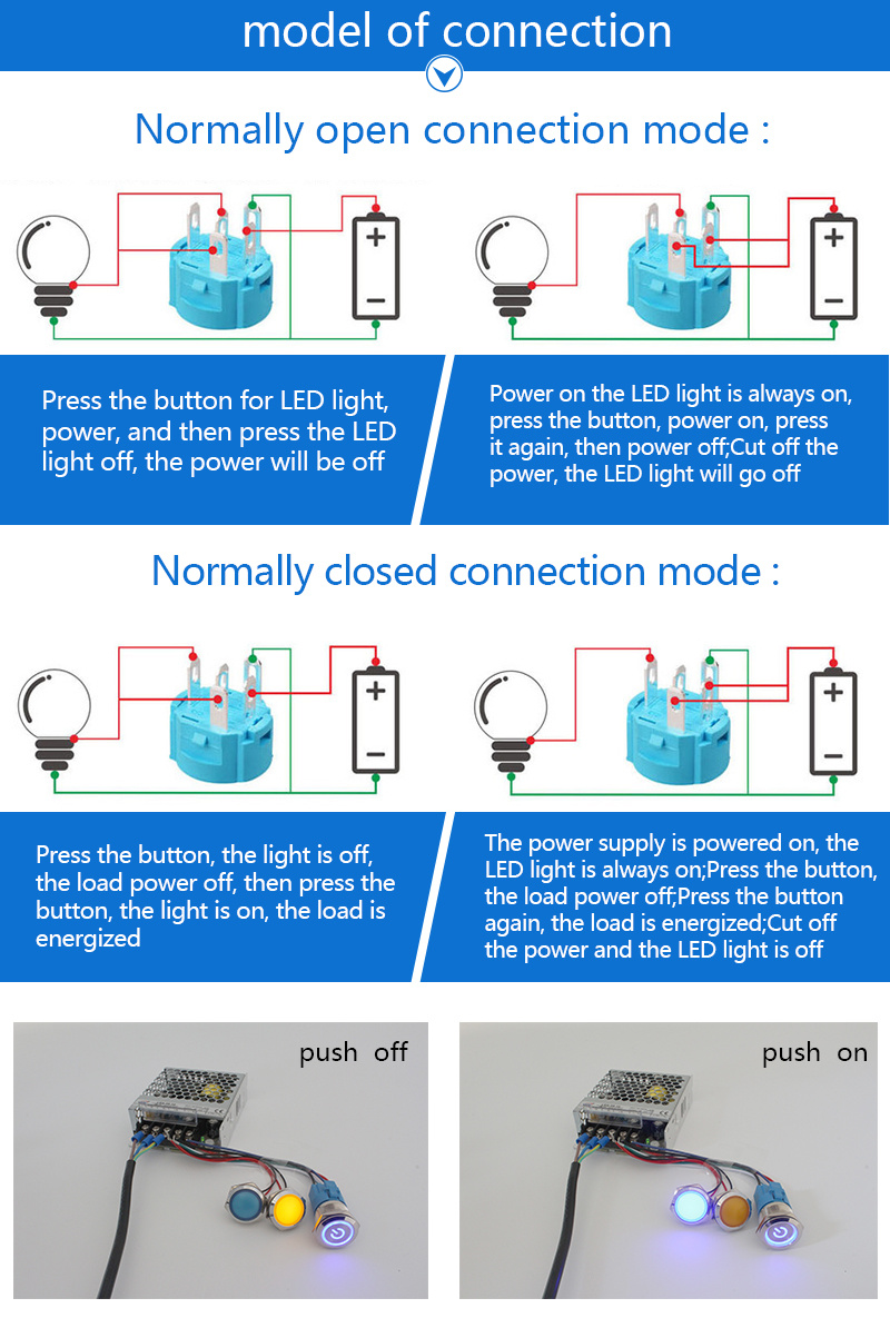 LED Ring Illuminated Latching Pushbutton, Anti-Vandal Metal Pushbutton Switch