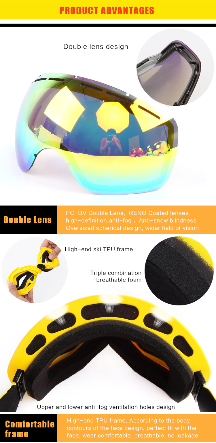Anti-Fog PC Lenses Ski Goggles Adult Snow Sports Glasses