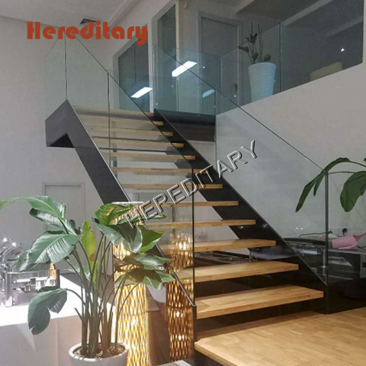 Staircase with Black Tempered Laminated Glass Steps and Glass Stand