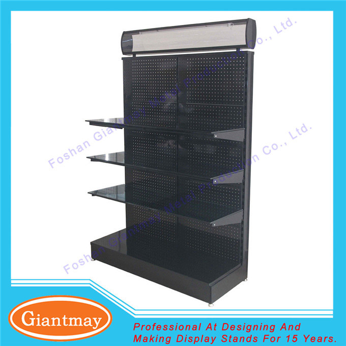 Cosmetic Metal Pegboard Display Stand with Glass Shelves