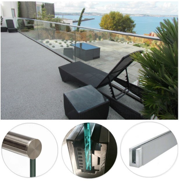 Tempered Glass and Top Handrail Railing Glass Deck Railing