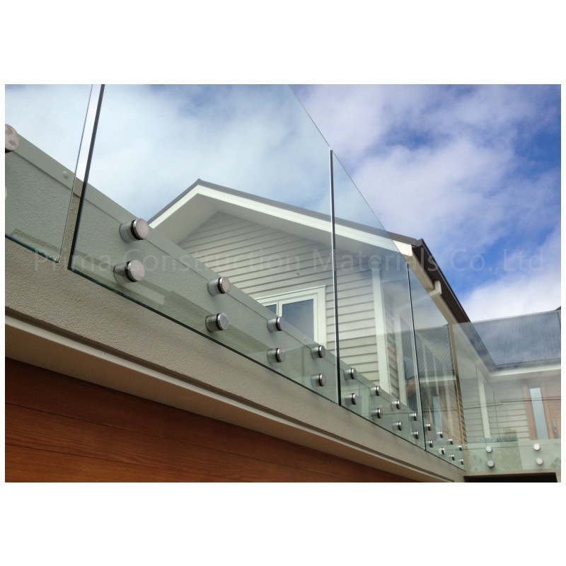 Indoor Stairs Deck Standoff Glass Railing with Round Handrail