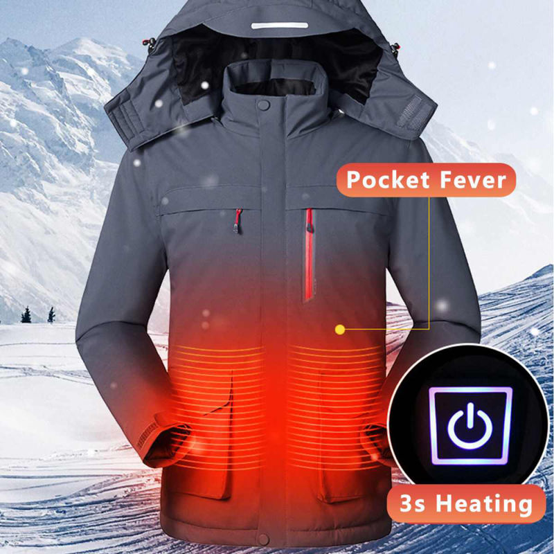 USB Infrared Heated Waterproof Windbreaker Thick Heating Hooded Jacket