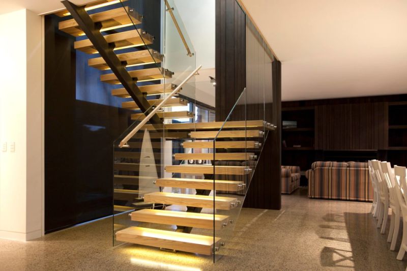 Custom Stairs Steel Structure Straight Stairs with Glass Railing