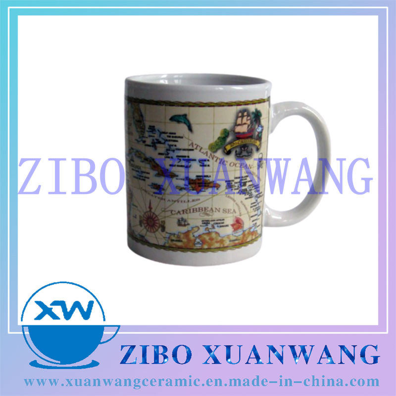 White 11oz 330ml Ceramic Mug with Full Printing Map Souvenir Printing Ceramic Cup