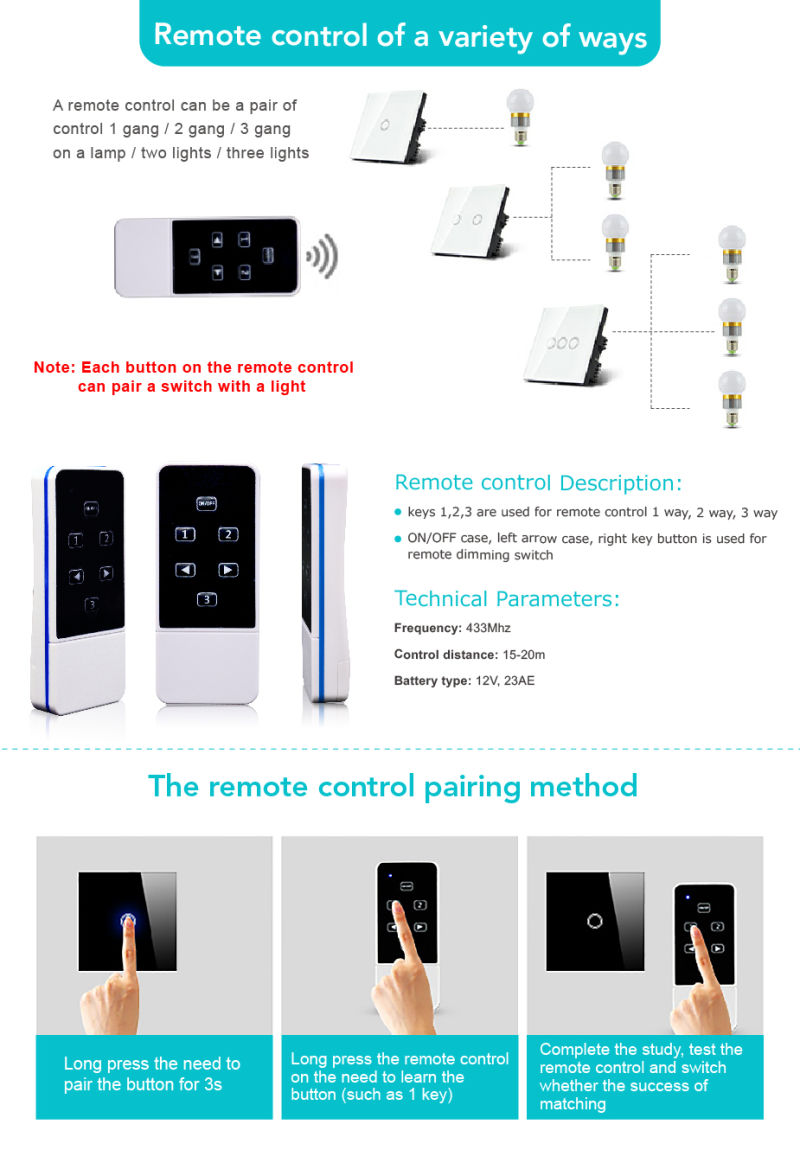 EU Glass Plate Remote Control Curtain Switch with Ce