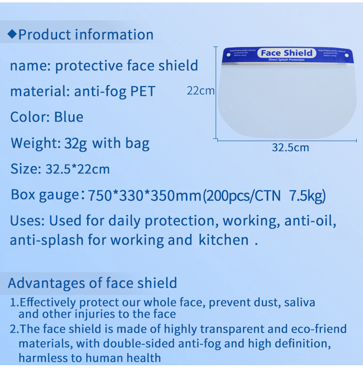Multiple Protection Anti-Fog Splash Proof Protection Face Shield