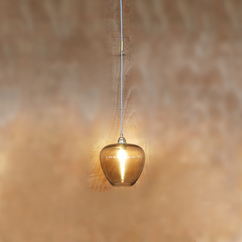 Smoke Gray Glass Shade and Copper Lamp Rod Pendant Lamp.